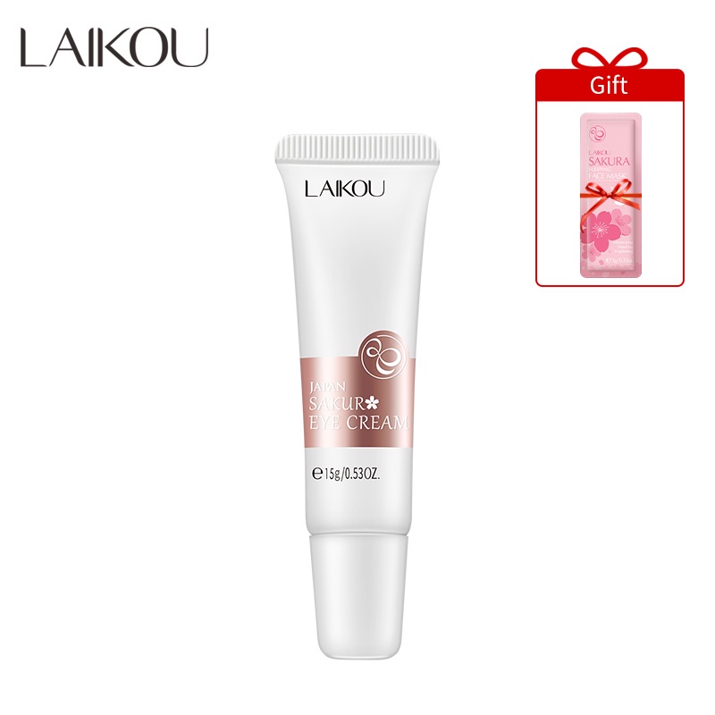 LAIKOU Sakura Eye Cream Menghilangkan Kantong Mata Lingkaran Hitam Anti-Penuaan 15g Beli 1 Gratis 1 Hadiah