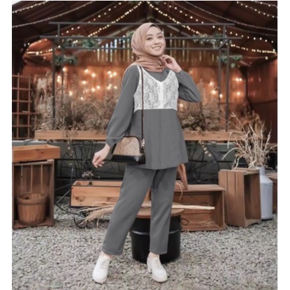 Set Baju Muslim Lebaran Wanita Remaja Rompi Kombinasi Brukat Terbaru 2022 Model Kekinian Trendy Baha