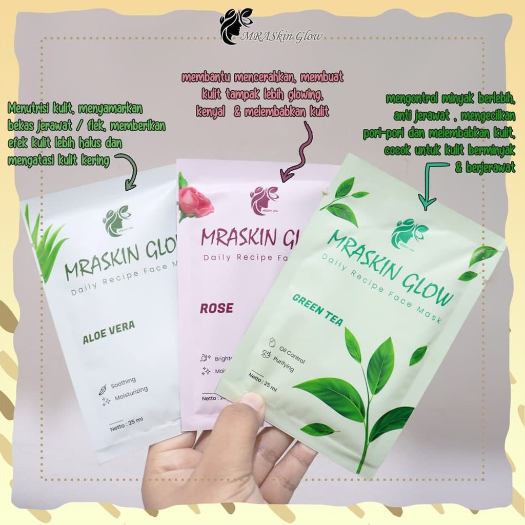 MASKER WAJAH MRASKIN GLOW/ DAILY RECIPE SHEETMASK BPOM