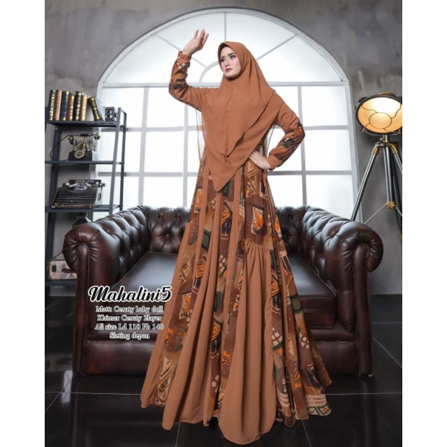 gamis syari mahalini 5 busui set khimar motif real picture branded