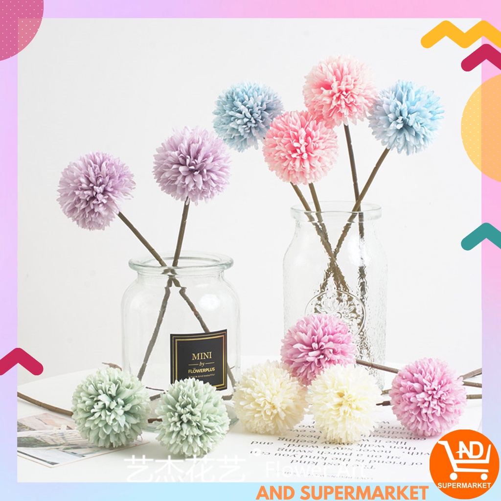 Bunga Dandelion Hias Palsu Artificial Flower Pompom Mum Bunga Tangkai Hias Dekorasi PBP121