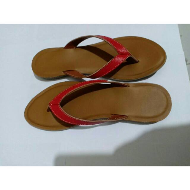 SANDAL KULIT HAK FLAT WANITA ANTI LICIN PAPIRUT CASUAL ASLI GARUT SUKAREGANG