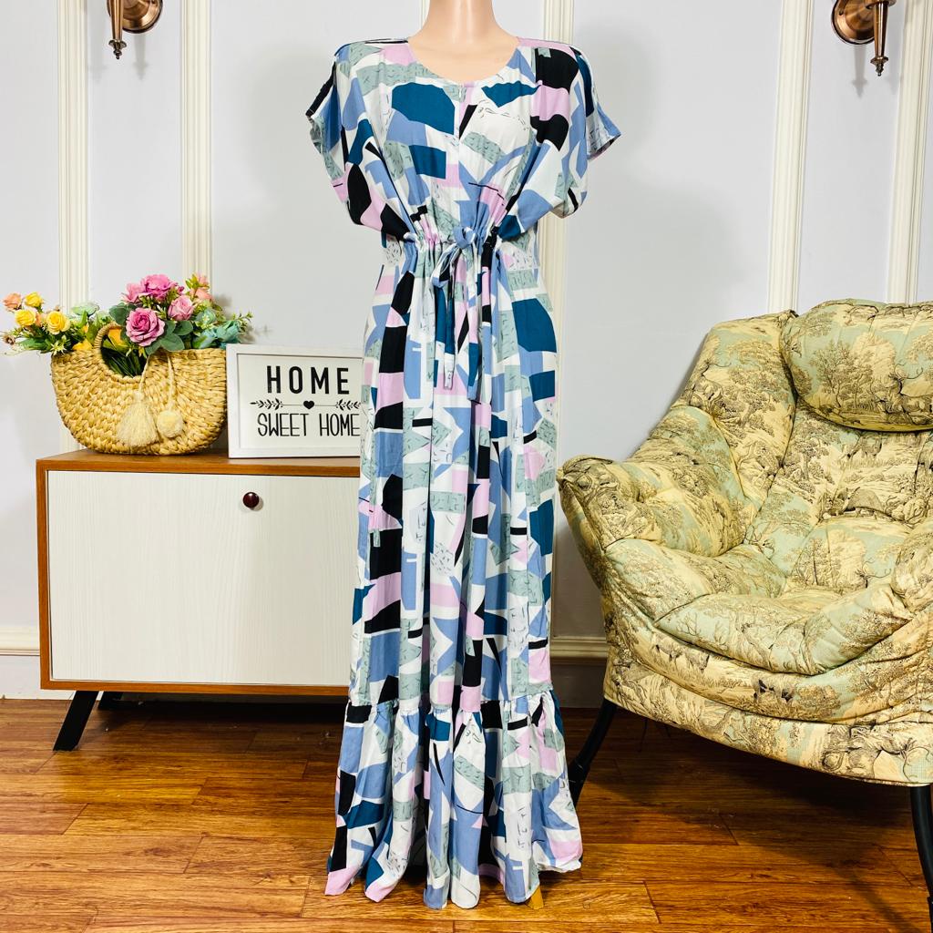 Daster Semata kaki Rayon Manohara Ruffle Busui Panjang Semata Kaki LD 120 Long Dress kekinian - Longdress semata kaki-Abstract Sky