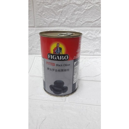 

Figaro Pitted Black olive (buah zaitun hitam dalam larut garam)