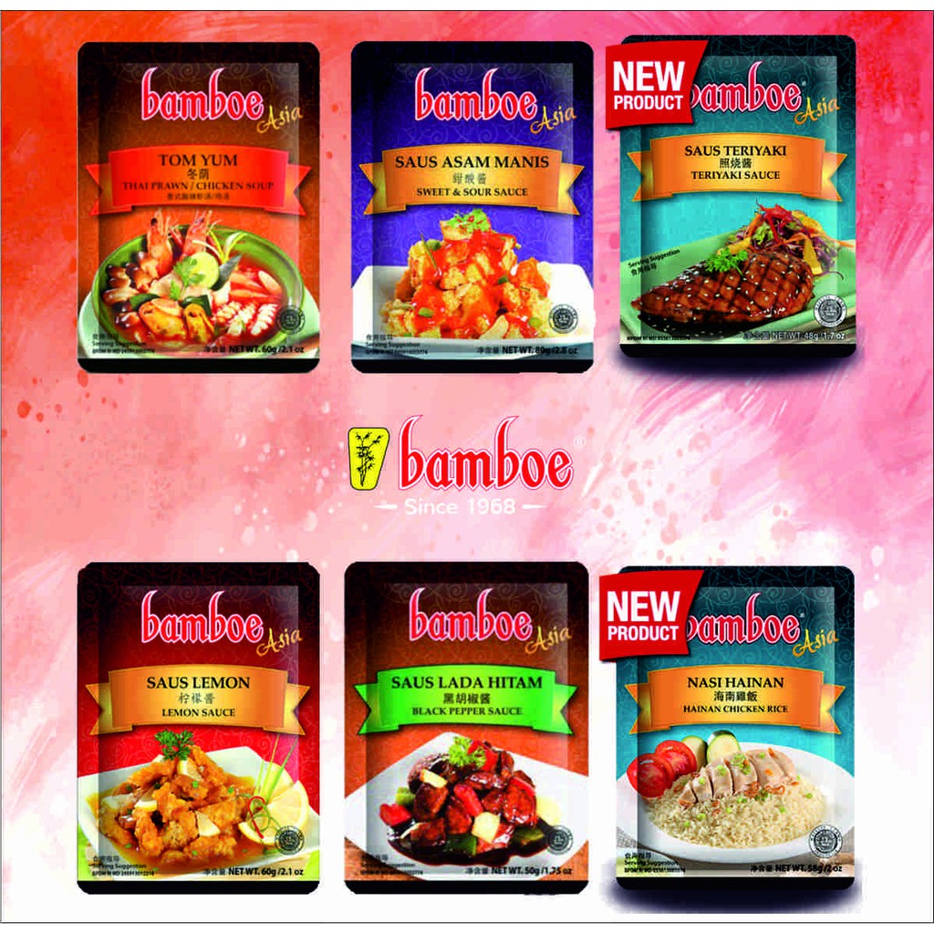 

Bumbu Bamboe Asia 6 Varian rasa | Bumbu Dapur | Bumbu Instan | Bumbu Masak Saus Lada Hitam Tom Yum