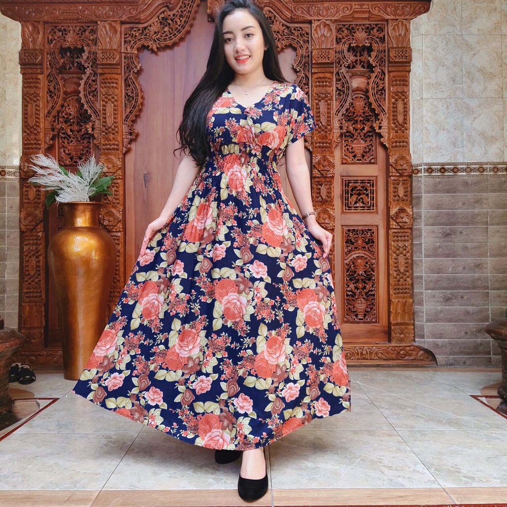 DASTER MOZA PRINT | BALI LONGDRESS-OLIV NAVY