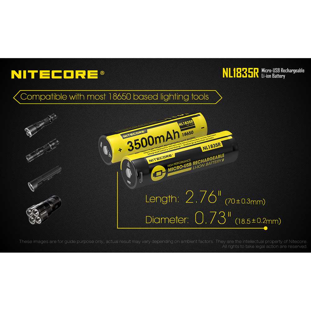 NITECORE 18650 Micro USB Rechargeable Li-ion Battery 3500mAh - NL1835R-Hitam