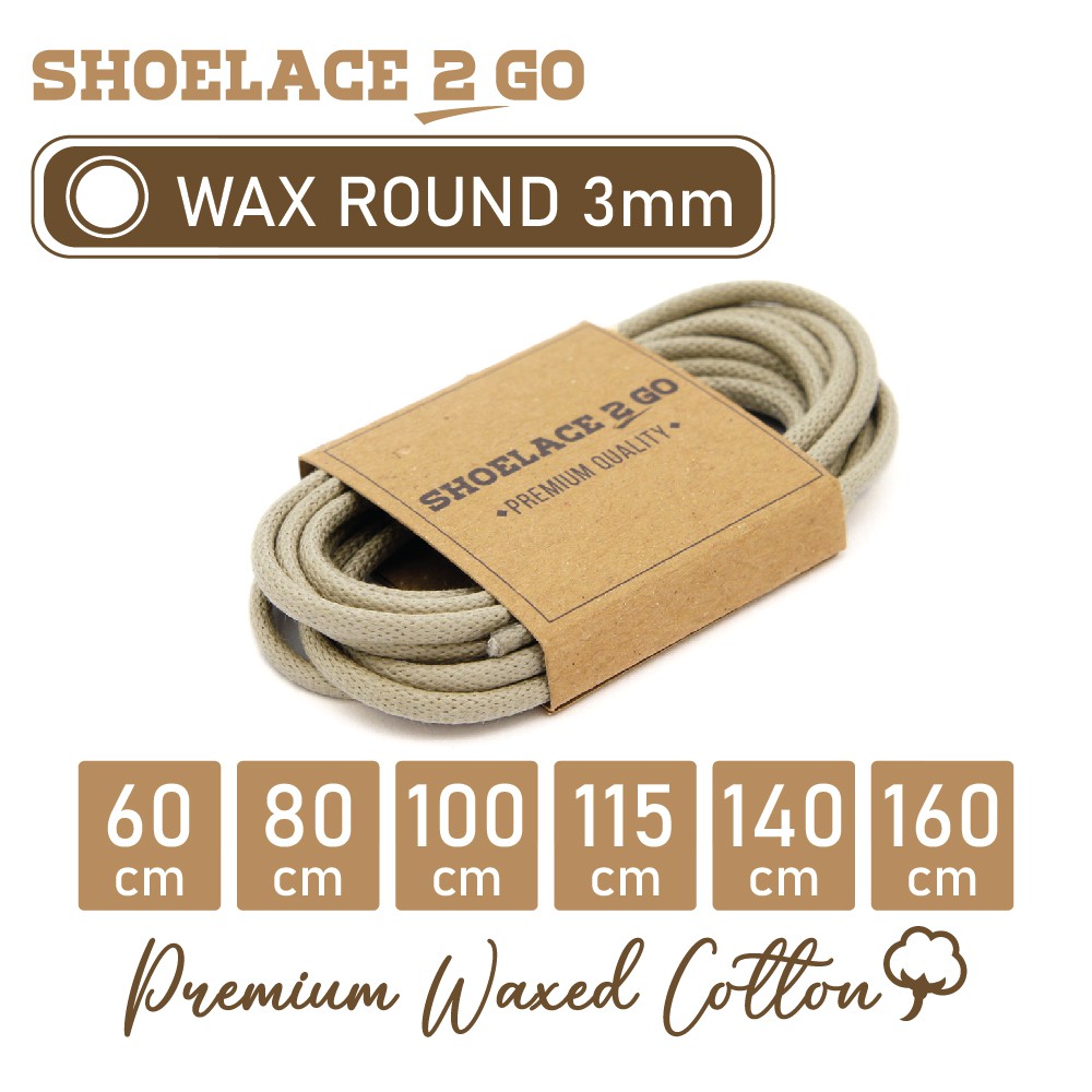 SHOELACE 2 GO PREMIUM TALI SEPATU LILIN WAX BULAT ROUND - WR3 - D1 - BEIGE - 3MM