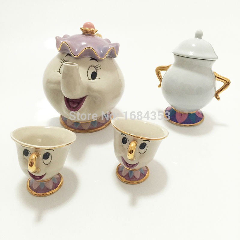 1 Pot + 2 Cups+ 1 Sugar Bowl Cartoon Beauty And The Beast Tea Set Mrs Potts Chip Pot Cup Coffee
