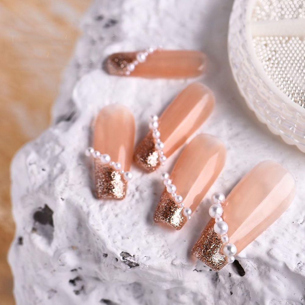 AUGUSTINA Agustina Perhiasan Nail Art Mutiara Campur Elegan Flat Bottom Pearl Symphony Setengah Lingkaran Hiasan Kuku DIY