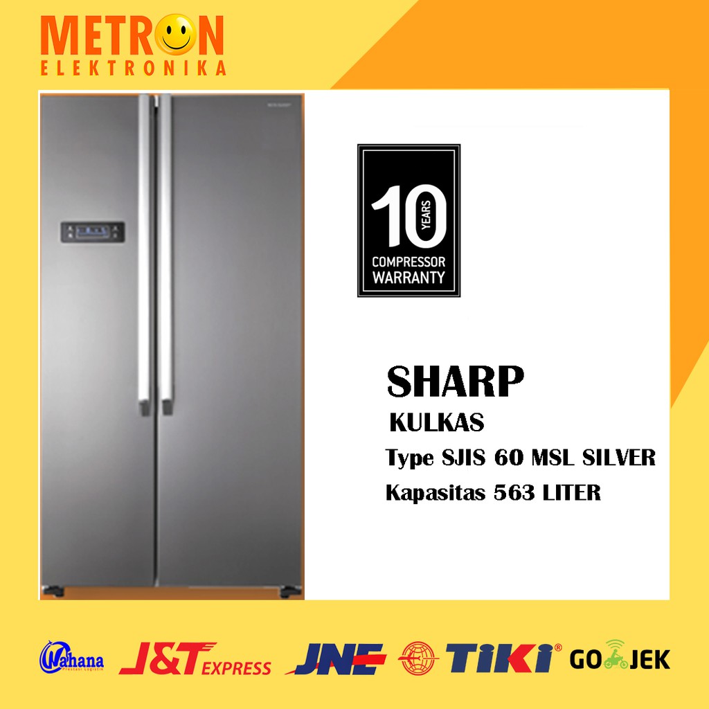 SHARP SJIS 60 MSL SILVER KULKAS SXS 563 LITER  INVERTER / SJIS60MSL