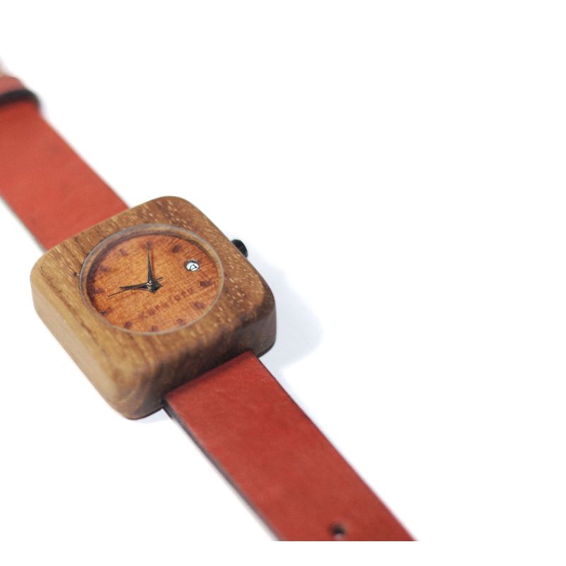 KARAFURU jam tangan kayu jati kotak date series pria/wanita /unisex