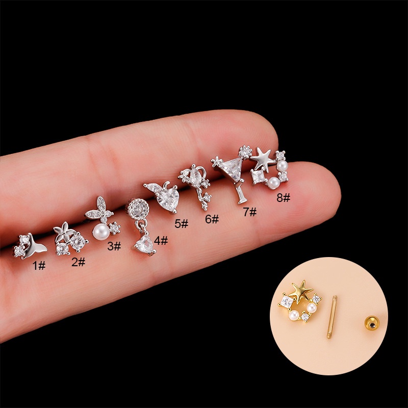 1 Pc Anting Stud Sekrup Kepala Ganda Bentuk Ekor Mermaid Bahan Stainless Steel Untuk Tindik Helix Pinna Upper Lobe 20Gauge