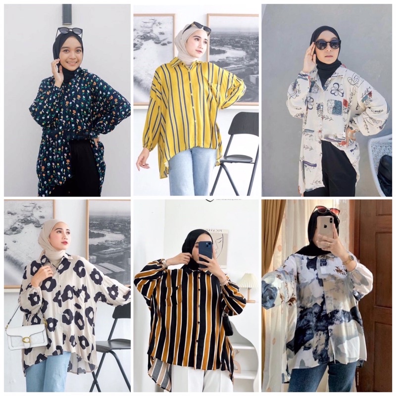 KEMEJA OVERSIZE MOTIF WANITA RAYON JUMBO / BLOUSE OVERSIZE WANITA MOTIF BIG SIZE FULL KANCING