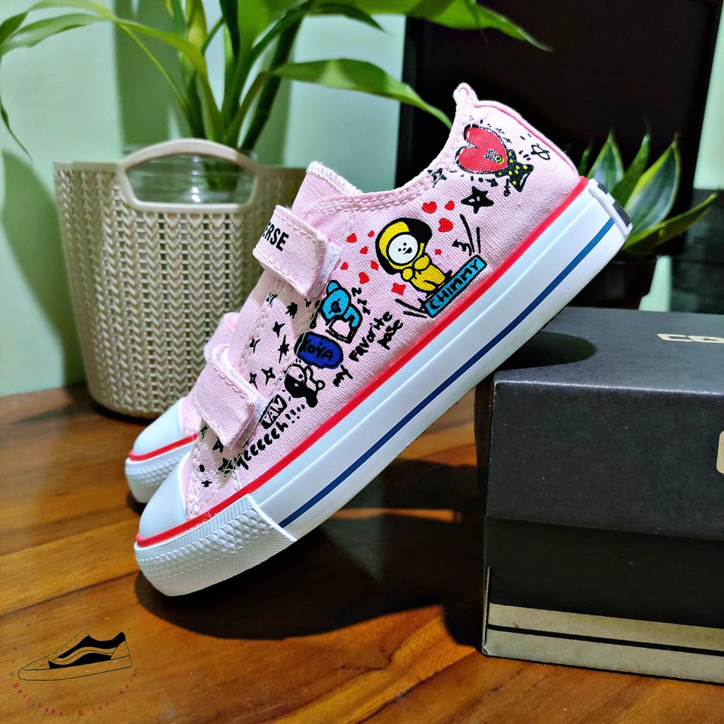 Sepatu Anak Perempuan Cewek Karakter Kartun Bts Bt21 Cimmy Perekat Umur 3 4 5 6 7 8 9 10 Tahun Pink 