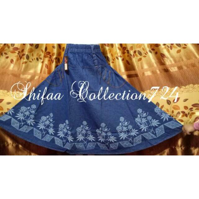 Rok Jeans / Rok Panjang / Rok Payung Jeans Motif Sablon BB 60-80 Kg