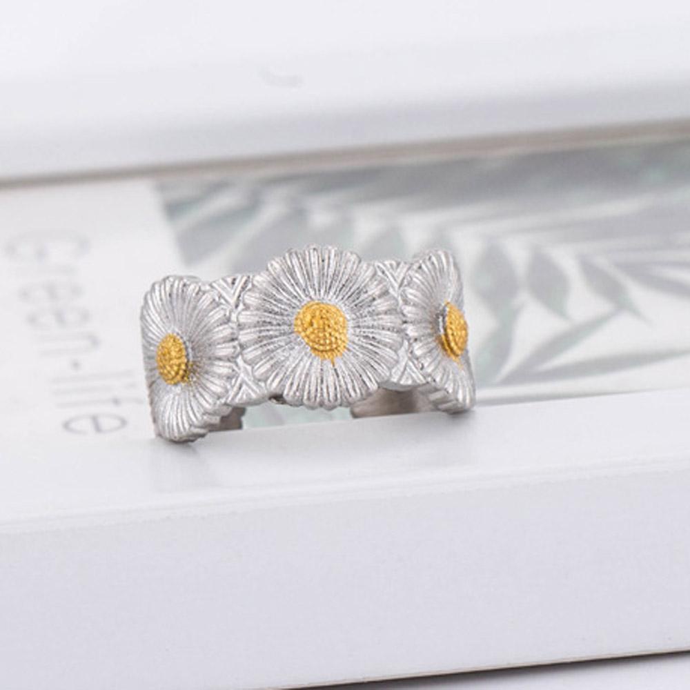 Cincin Daisy Nanas Pria Dan Wanita Dapat Disesuaikan Terbuka Perhiasan Fashion Gothic Flower Ring