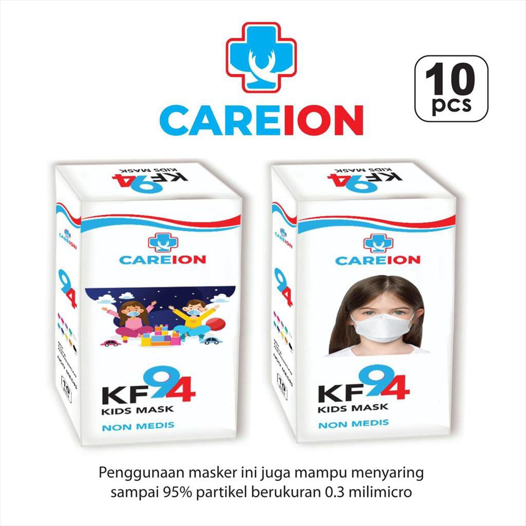 MASKER KF94 CAREION ANAK MASKER KOREA HITAM PUTIH 10PCS KF 94 ANAK 4D - KF94 ANAK COWOK/CEWEK