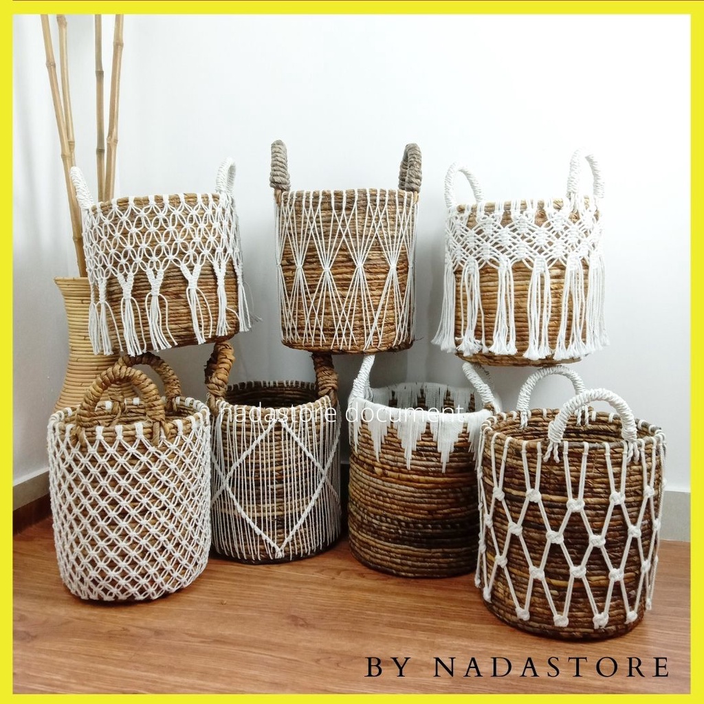 Keranjang Anyaman Banana Macrame / Cover Pot / Keranjang Macrame Keranjang Pelapah Pisang BM001