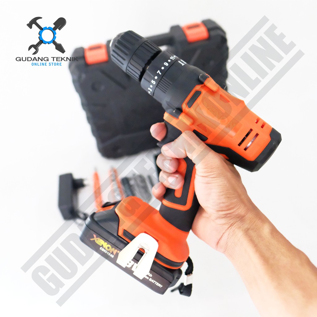 XENON CDID1845 18V Mesin Bor Beton Besi Kayu Baterai Cordless Drill Impact Tembok CDID 1845