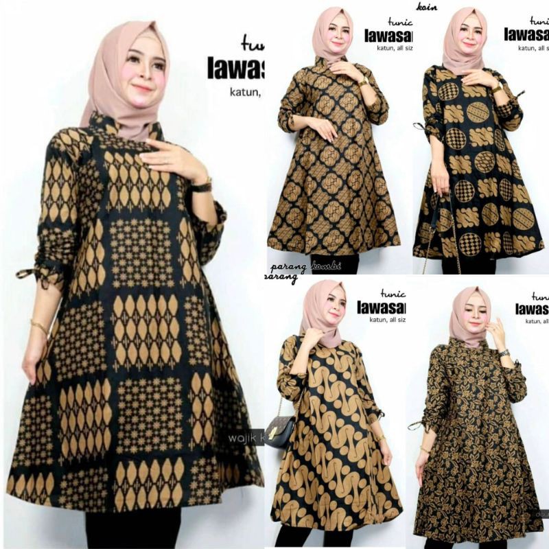 Tunik Serut Lawasan Coklat Koin Parang Kombi