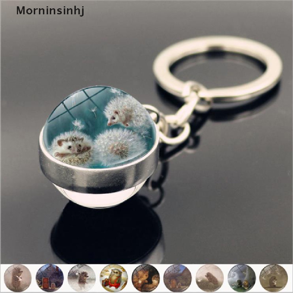 Mornin Liontin Gantungan Kunci Landak Lucu Cabochon Time Jewel Glass Ball Metal Keychain id