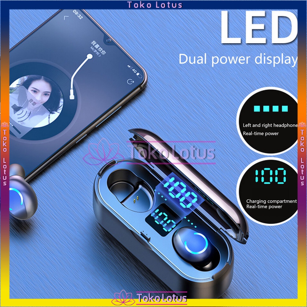 [𝐁𝐈𝐒𝐀 𝐂𝐎𝐃] TWS with Mic 9D Bass Stereo F9-5 Headset Bluetooth 2200mah Power Bank Handset Water Proof Earbud 5.0 Wireless Earphone Henset