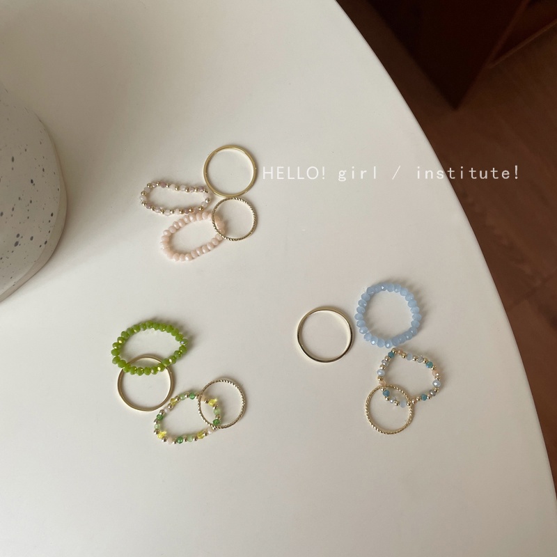4pcs / Set Cincin Manik-Manik Warna-Warni Untuk Wanita