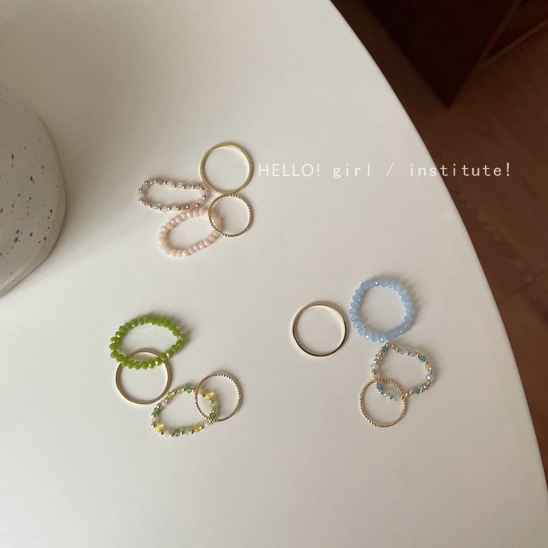 4pcs / Set Cincin Emas Manik-Manik Warna-Warni Untuk Wanita