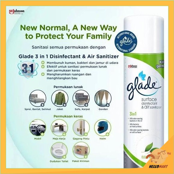 ORIGINAL Glade 3 In 1 Surface Disinfectant &amp; Air Sanitizer 400ml / Glade Desinfektan / HELLOMARTID