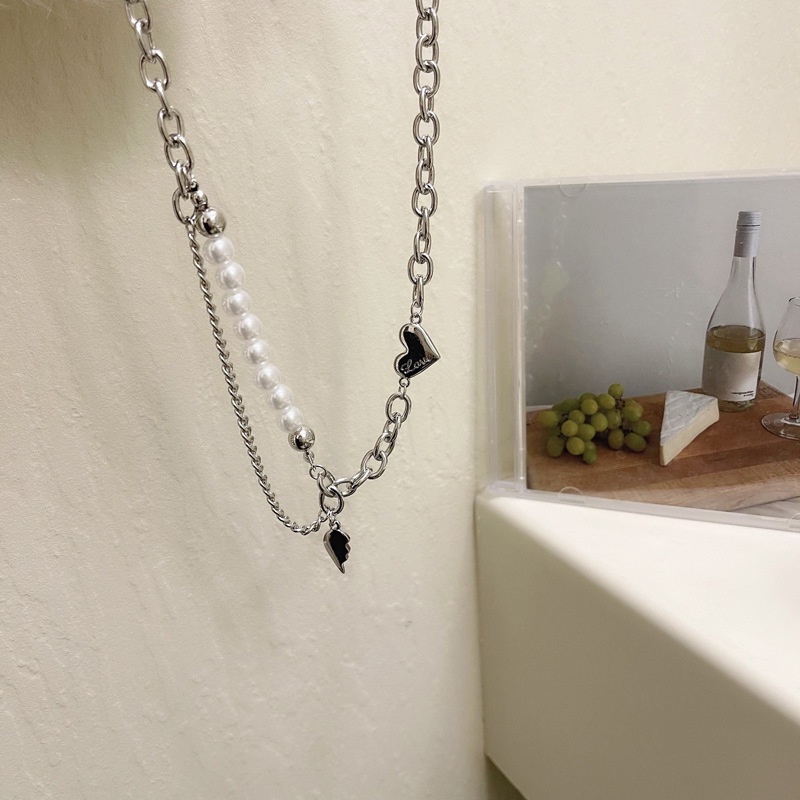 Kalung Rantai Liontin Desain Hati Hias Mutiara Gaya Koreakeren Untuk Wanita