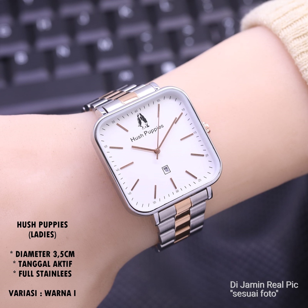 (BISA COD) JAM TANGAN HUSH PUPPIES H-004 RANTAI BODY SEGI TANGGAL AKTIF