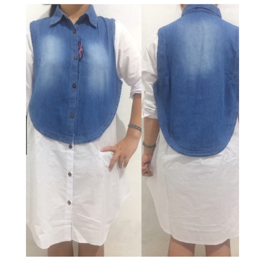 Tunik jeans kombinasi putih