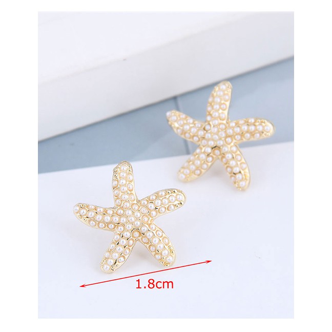 LRC Anting Tusuk Fashion Golden Starfish Pearl Alloy Stud Earrings A61811