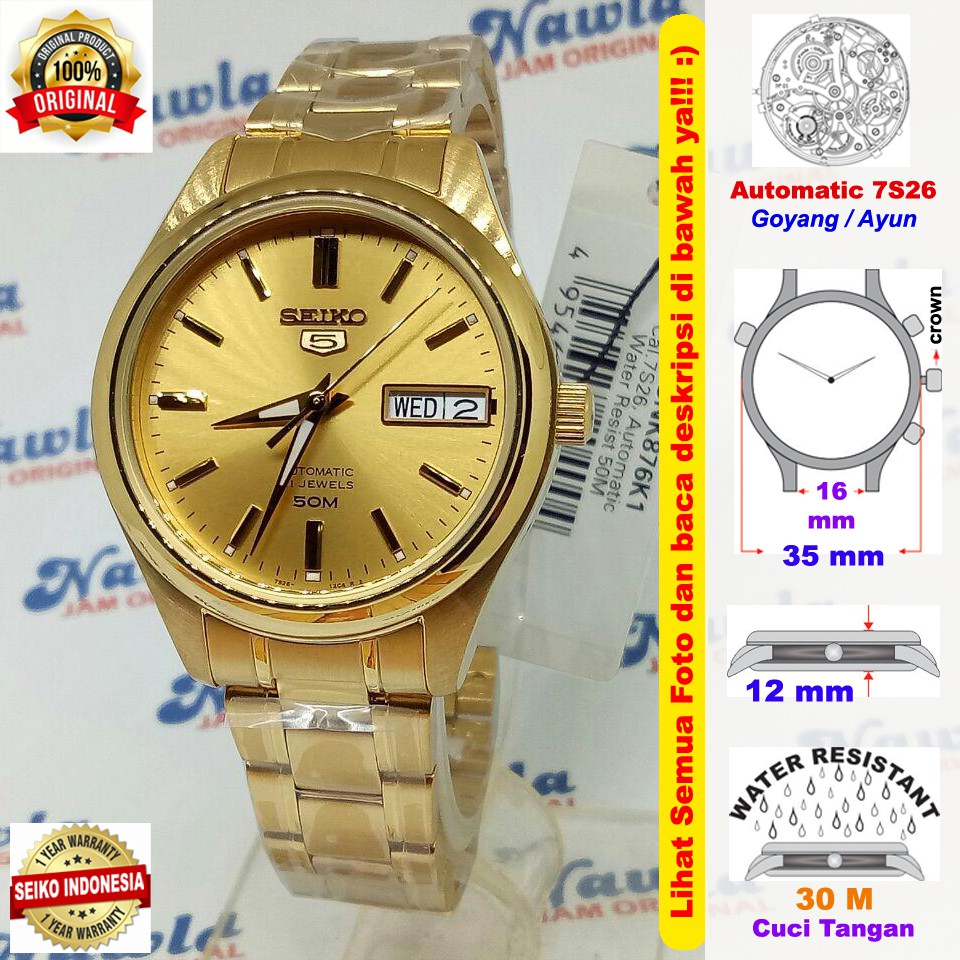 Seiko 5 Ladies SNK876K1 Gold Polished - Jam Tangan Wanita SNK876