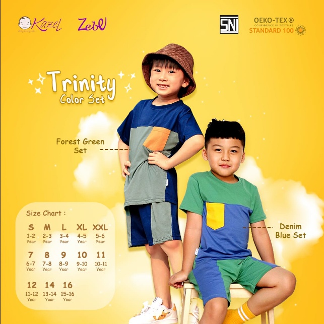 PNB239 KAZEL SETELAN ANAK TRINITY COLOR SET UKURAN 7-11