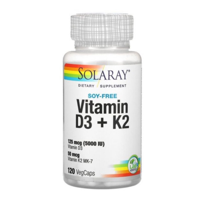 Solaray Vitamin D3 + K2, Soy Free, 120 Veg Caps