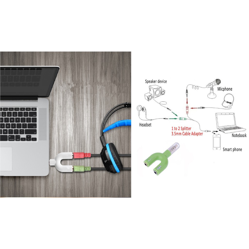 Audio Splitter U Shape 2in1 Jack 3.5mm to Dual Female Headset Mic