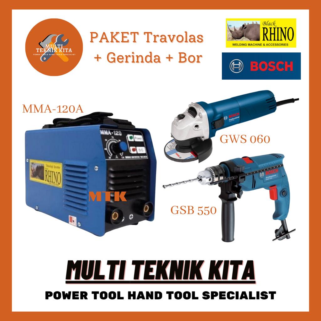 PAKET Mesin las 450 watt 120A IGBT Travo las Mesin Gurinda 4" GWS 060 Bor 13mm GSB 550 Bosch