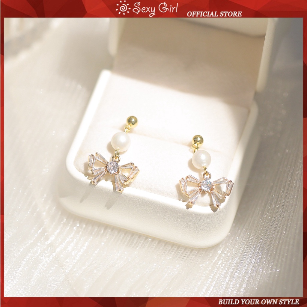 Anting Stud Desain Pita Aksen Mutiara Air Tawar Bahan Logam Gaya Korea Untuk Wanita