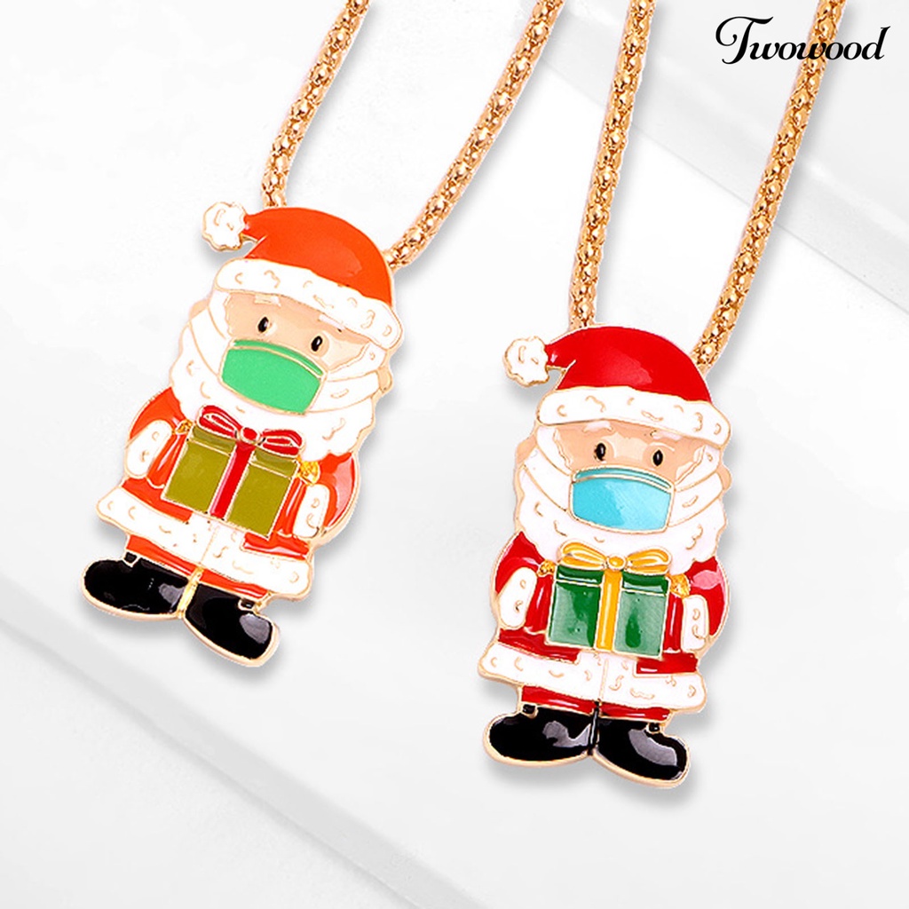 Twowood Pendant Necklace Enameled Christmas Element Alloy Santa Claus Brooch with Pin Jewelry Present