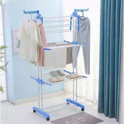 TURUN HARGA Jemuran Baju Lipat Simpel Utk Di Apartement / Jemuran Baju Bayi / Jemuran Korea 3 Susun KOKOH STAINLESS Stand Hanger Lipat Rak Jemuran Jepit Gantungan Handuk 3 Tingkat Jemuran Baju Foldable Clothes Drying Airer Rak jemuran lipat