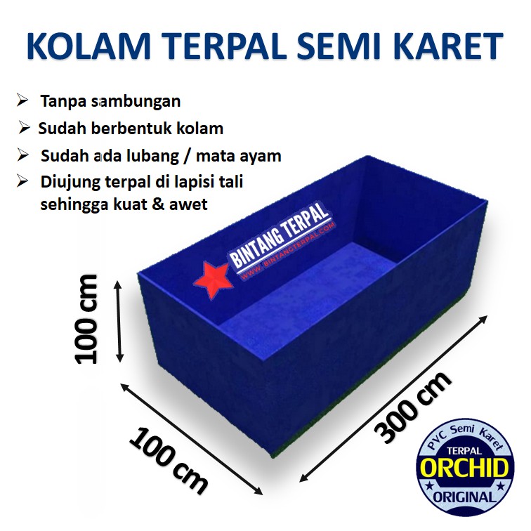 Kolam Terpal 300x100x100 Orchid Semi Karet Lentur dan Kuat | Terpal Kolam Ikan 3x1x1