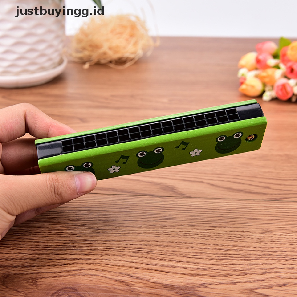 Justbuyingg.Id Harmonika Tremolo 16 Lubang Cover Kayu Multi Warna Untuk Mainan Edukasi Anak