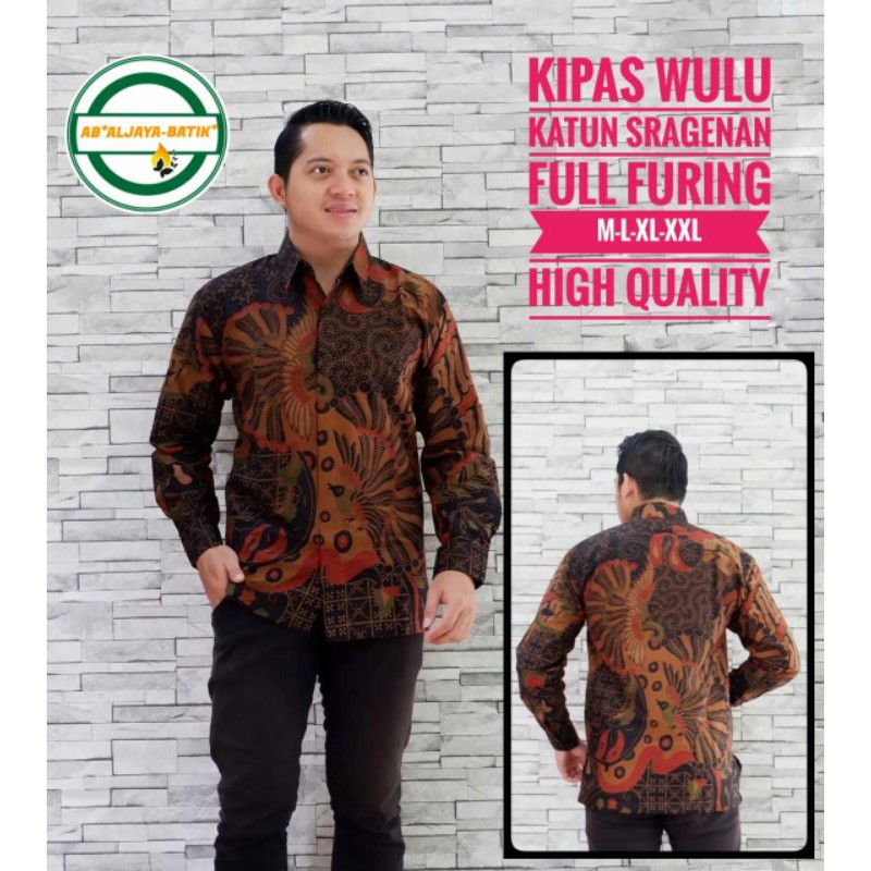 Batik Pria Lengan Panjang Terbaru Kemeja Batik Lapis Furing Warna Merah Batik Merah KIPAS WULU PJG