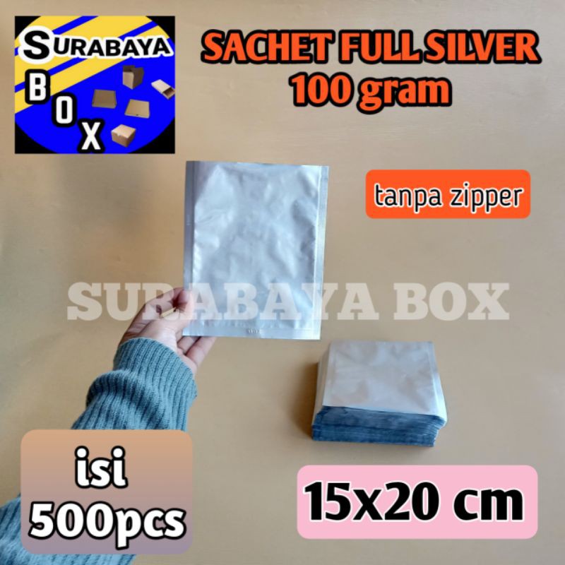 ISI 500 SACHET FULL SILVER 100GR KPACK ALUMINIUM FOIL KEMASAN KOPI