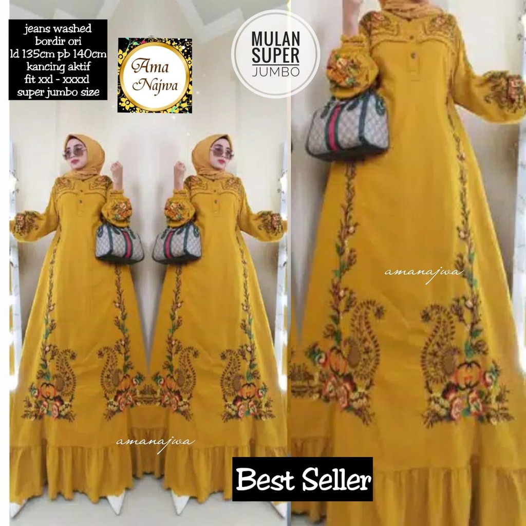 BEST SELLER gamis bordir  by Ama Najwa | Mulan Super Jumbo