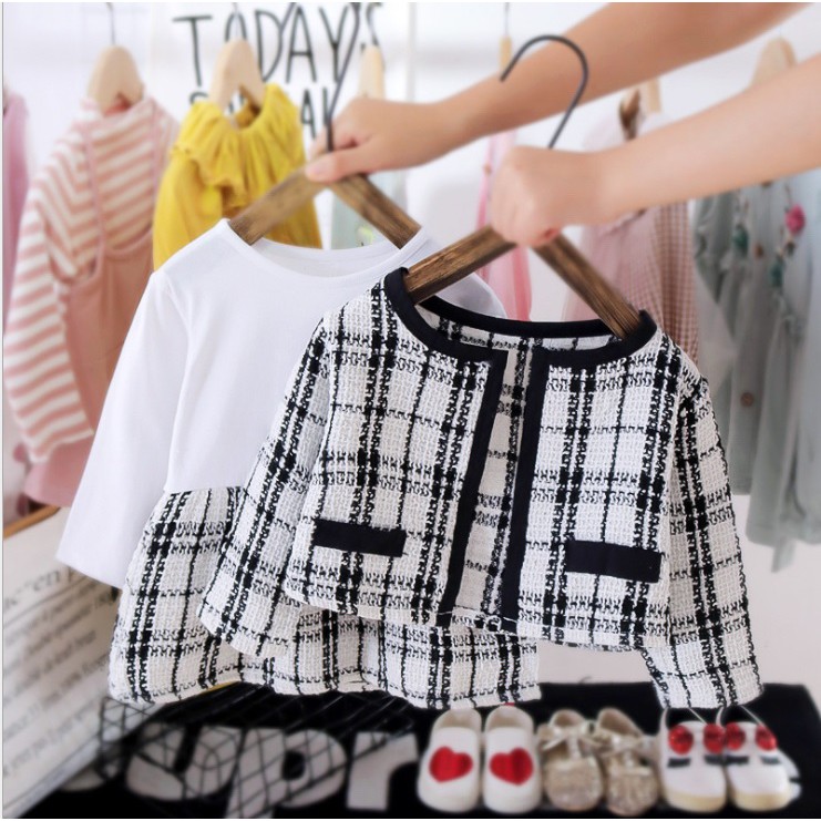 DC20- Set dress dan cardigan bayi/baju dress anak /pakaian bayi  anak perempuan motif kotak kotak