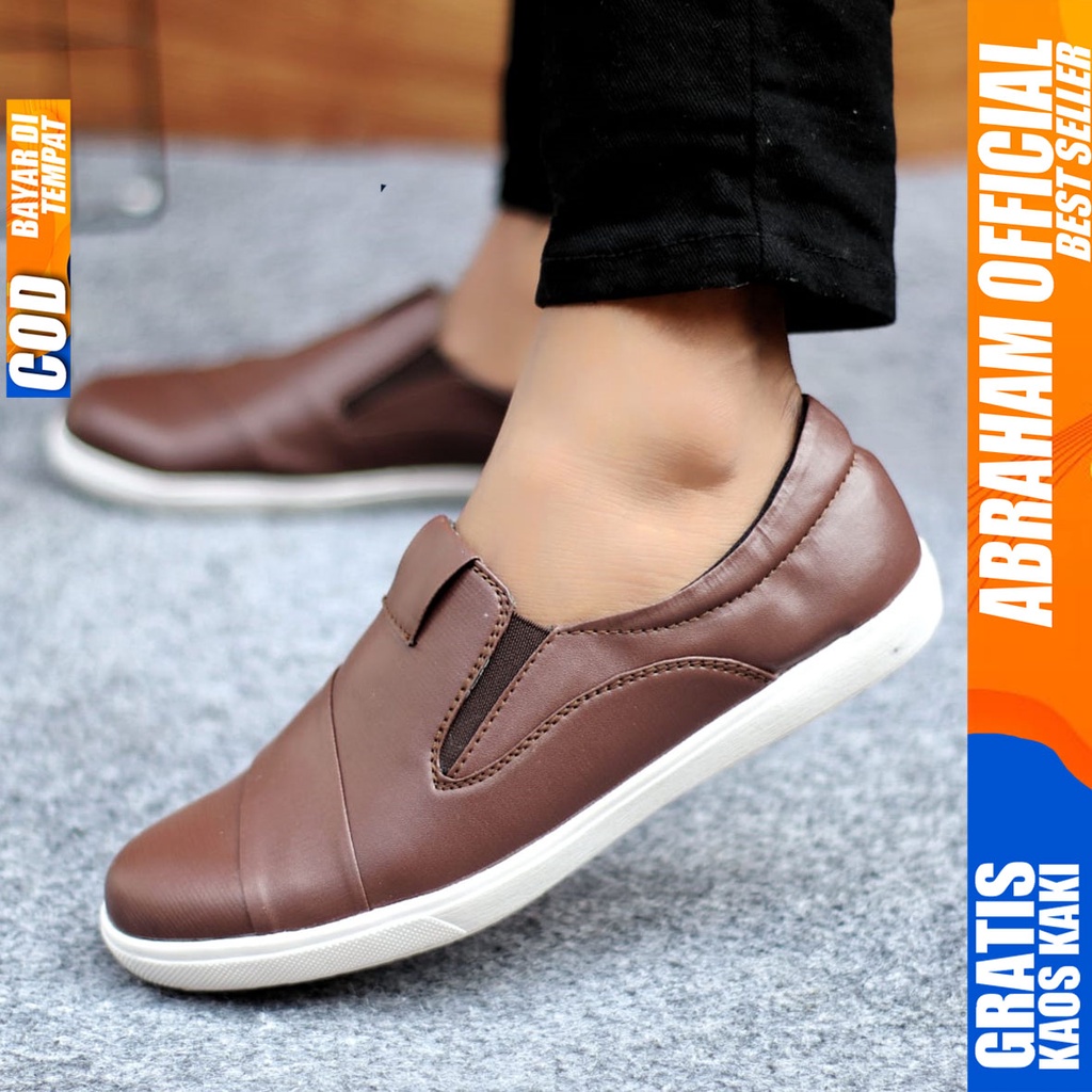 Sepatu Slip On Pria Sepatu Casual Pria Formal Kulit Pu Sepatu Pantofel Kerja Kantor Kuliah Kondangan Sepatu Slop Pria Sepatu Hitam Pria EDWIN ABRAHAM