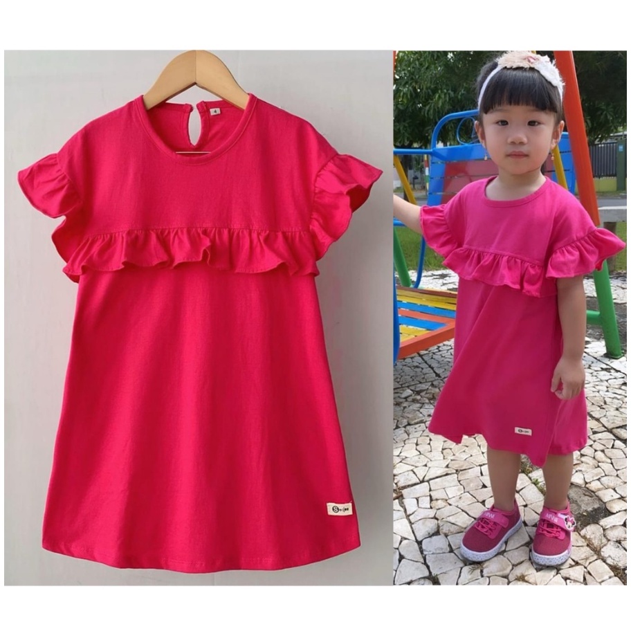 Daster / Dress Anak Rufel Polos Smilee Size 1-5Tahun / Dress Anak Ruffle Perempuan Lucu CBKS SO